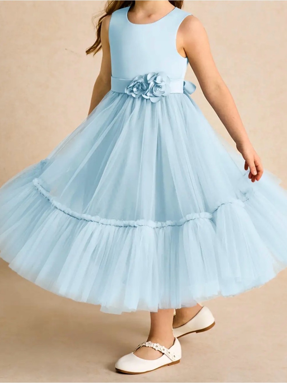 Azazie Sky Blue Tulle Flower Waist Girls' Dress